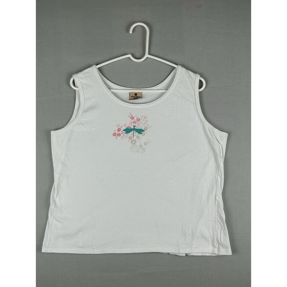 Woolrich Womens Tank‎ Top Large White Dragonfly Graphic Sleeveless